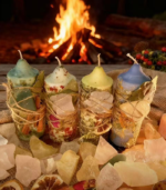 Herbal Elemental Wish Candles with Raw Crystals